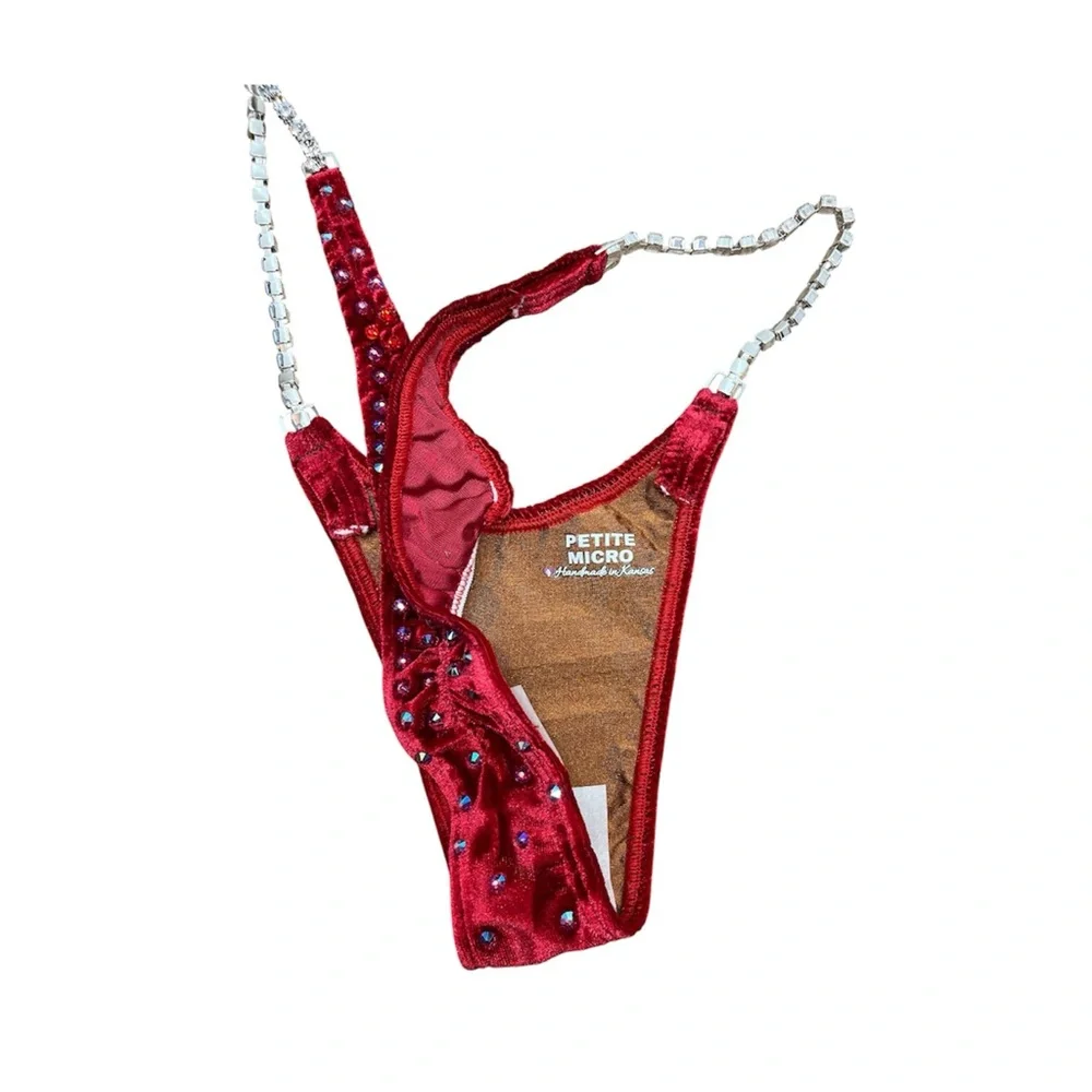 Angel Competition Diamond Pro Multicolor Velvet Red Bikini Set NPC/IFBB - Picture 6 of 7